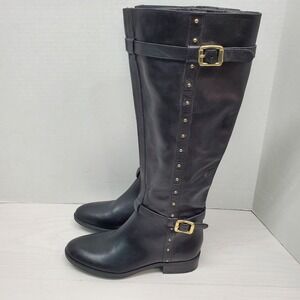 Vince‎ Camuto Boots Womens 6M Pelda Knee High Tall Studded Riding Black Leather